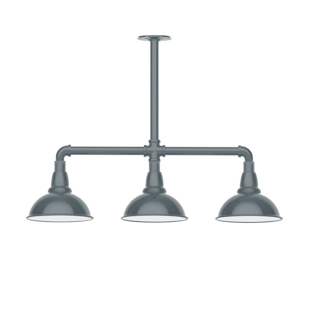 Montclair Lightworks MSK105-40-G06 8" Cafe shade, 3-light stem hung pendant with wire grill, Slate Gray